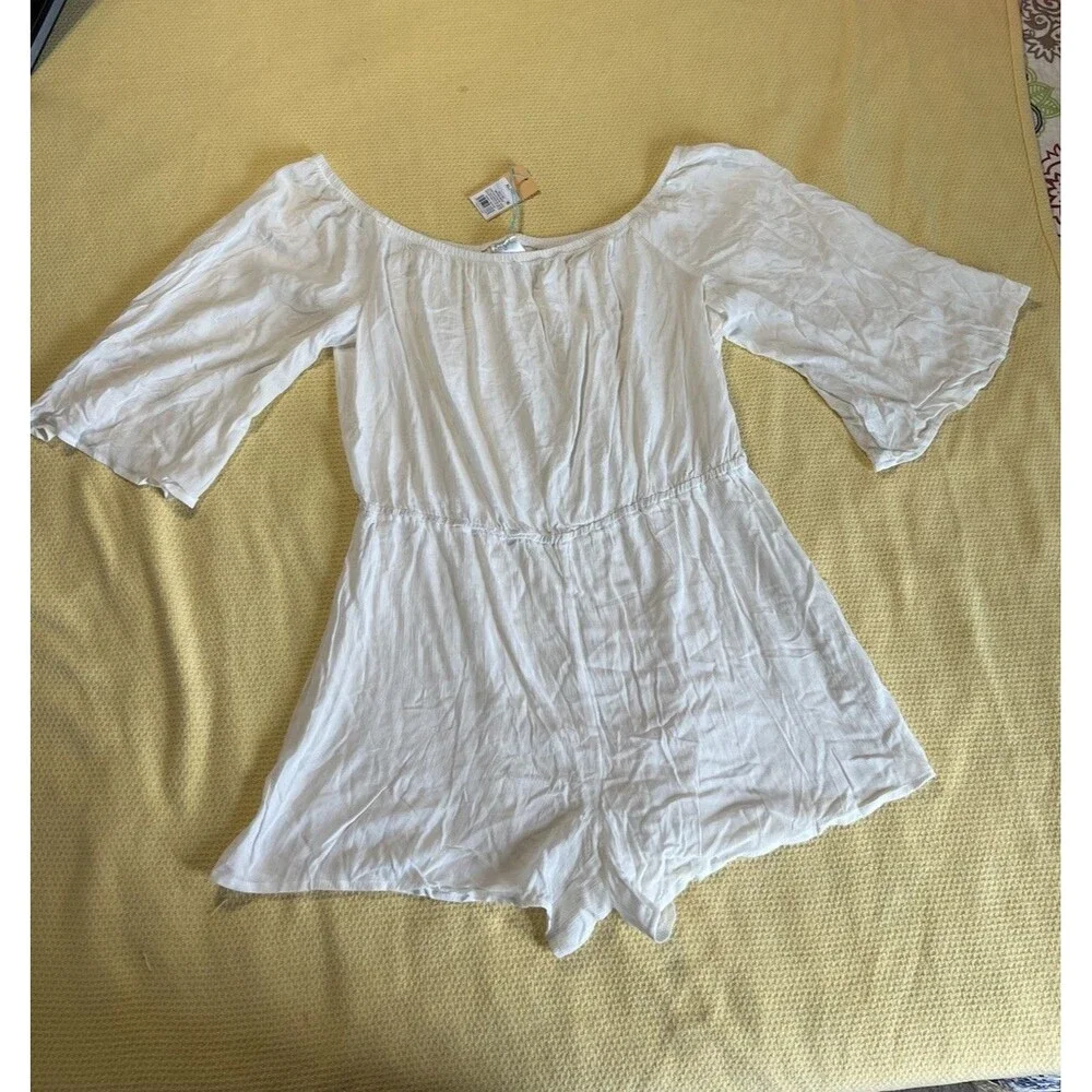 NWT Kona Sol Women's Off the Shoulder Swim Cover Up Romper White Size XL
